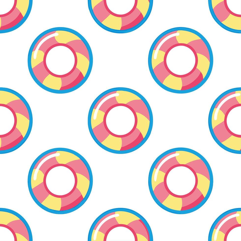 Floating inner tube seamless tile pattern with colorful rings bobbing on the pool surface concept as Floating inner tubes in bright colors create a fun playful seamless tile patter Seamless Set vector