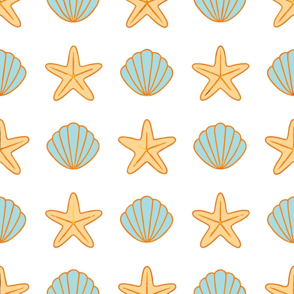 Seashell and starfish seamless tile pattern with beach motifs and soft summer hues concept as Seashells and starfish in soft beach hues create a seamless tile pattern bringing summ Seamless Set vector