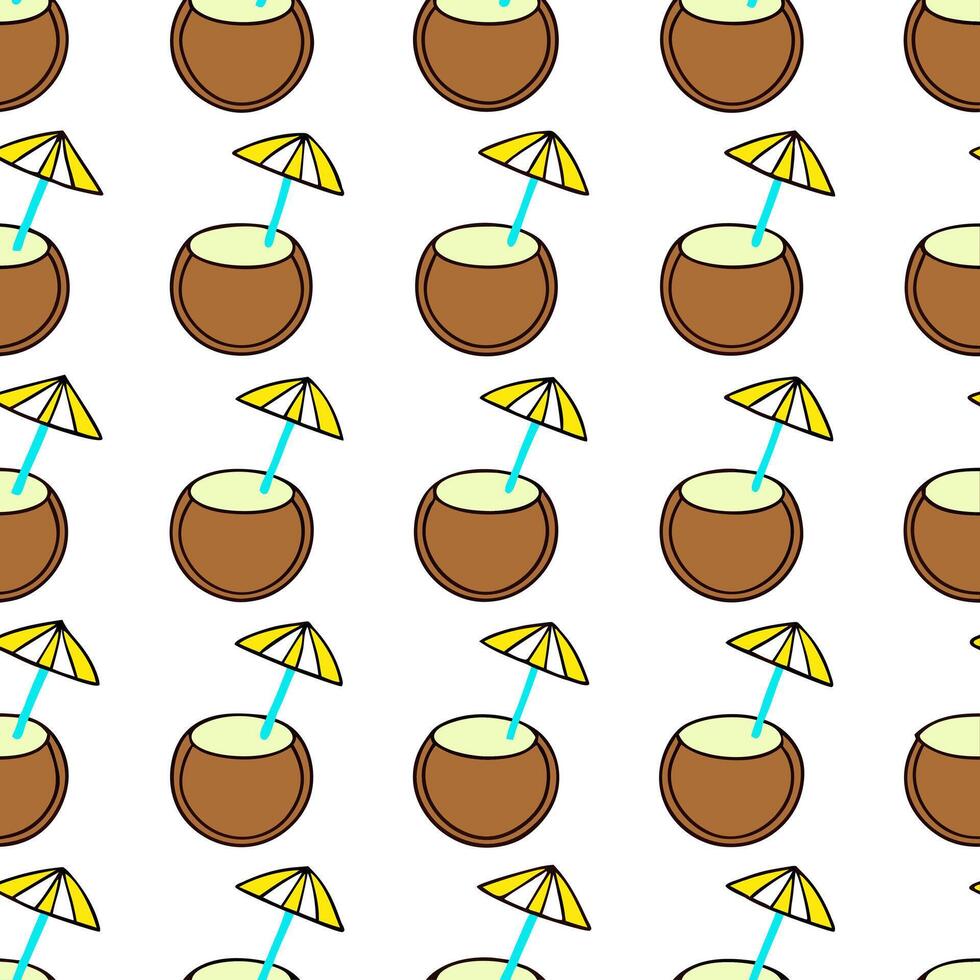 Tropical coconut drink seamless tile pattern with bright straws umbrellas and beach vibes concept as Coconut drinks with bright straws and tiny umbrellas create a seamless tropical Seamless Set vector