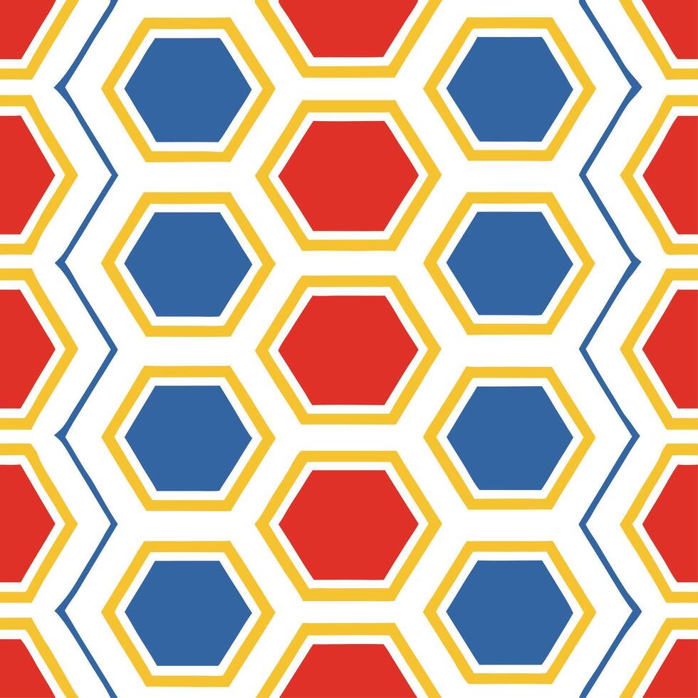 Geometric retro polygon seamless tiles bright primary colors on white background great for energetic designs concept as Creating geometric seamless tile with retro polygons in brig Seamless Set vector