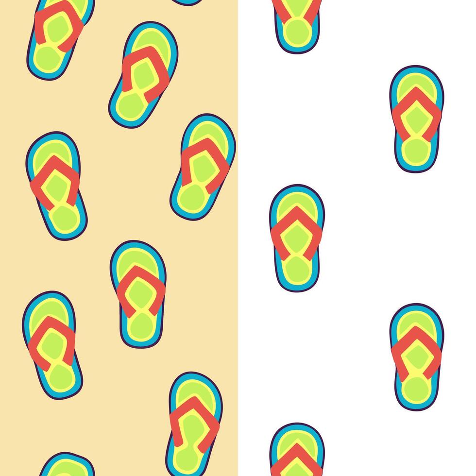 Playful summer flip flops seamless tile pattern with colorful beach footwear scattered on sand concept as Colorful flip flops scattered on soft beach sand create a fun playful seam Seamless Set vector