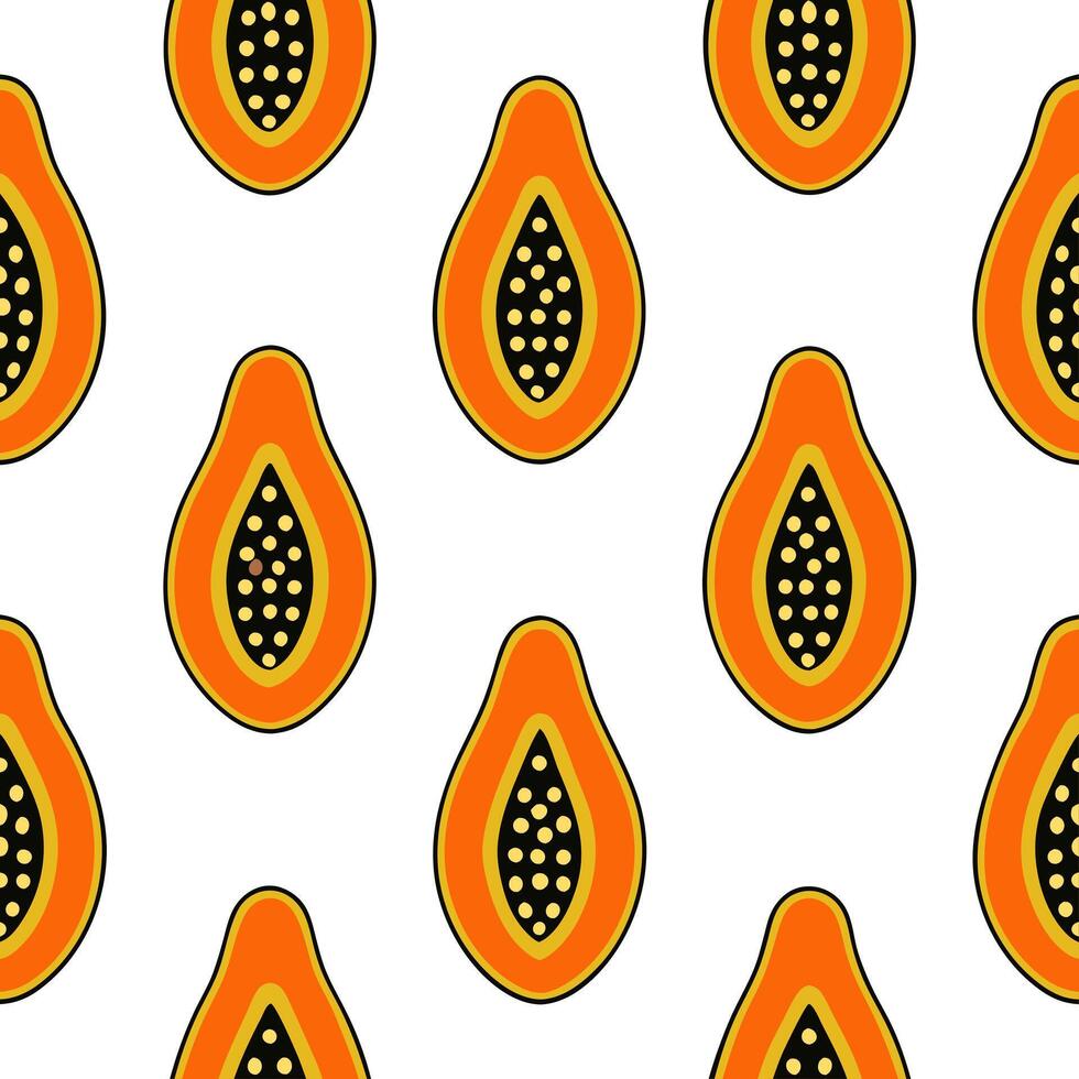 Exotic papaya seamless tile pattern with rich orange flesh and black seeds for a tropical summer feel concept as Papaya with rich orange flesh and black seeds creates a tropical se Seamless Set vector