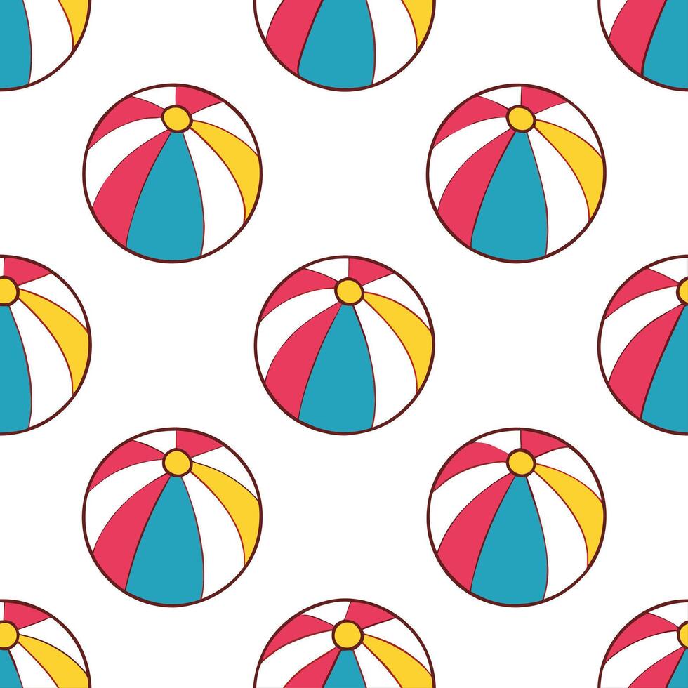 Fun beach balls seamless tile pattern with vibrant colors and playful summer vibes concept as Vibrant colorful beach balls form a fun and playful seamless tile pattern that screams Seamless Set vector