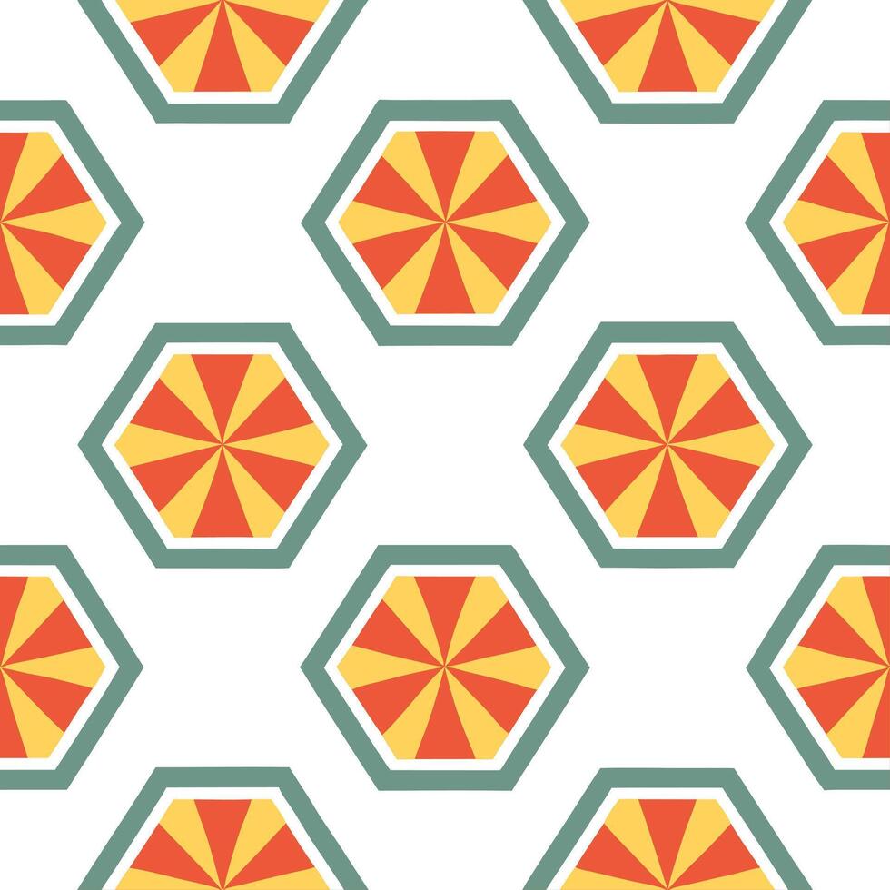 Geometric retro polygon seamless tiles split complementary colors on white background suitable for balanced designs concept as Designing geometric seamless tile with retro polygons Seamless Set vector
