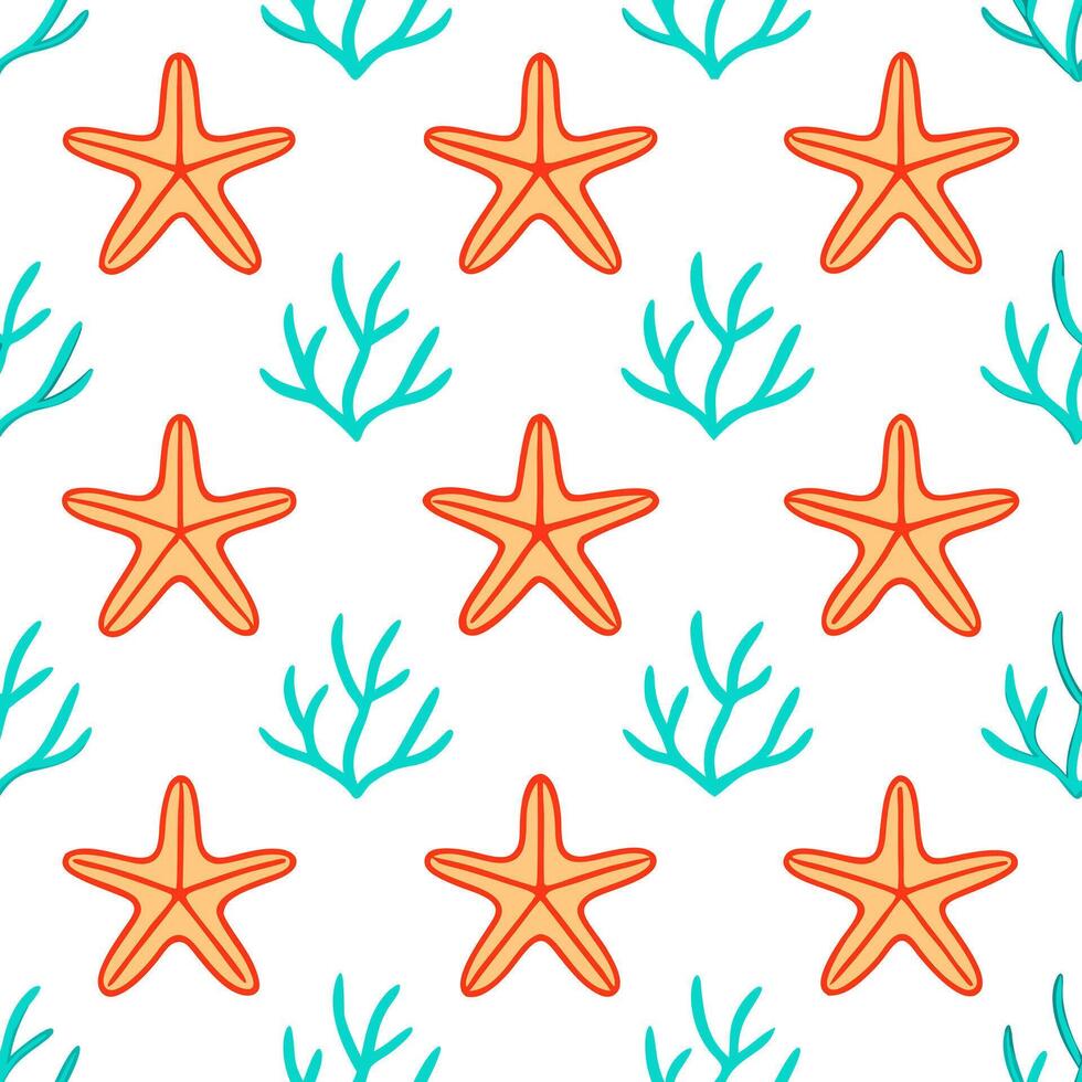 Oceanic coral and seaweed seamless tile pattern with a touch of vibrant beach colors concept as Oceanic coral and seaweed with vibrant beach colors create a lively seamless tile pa Seamless Set vector