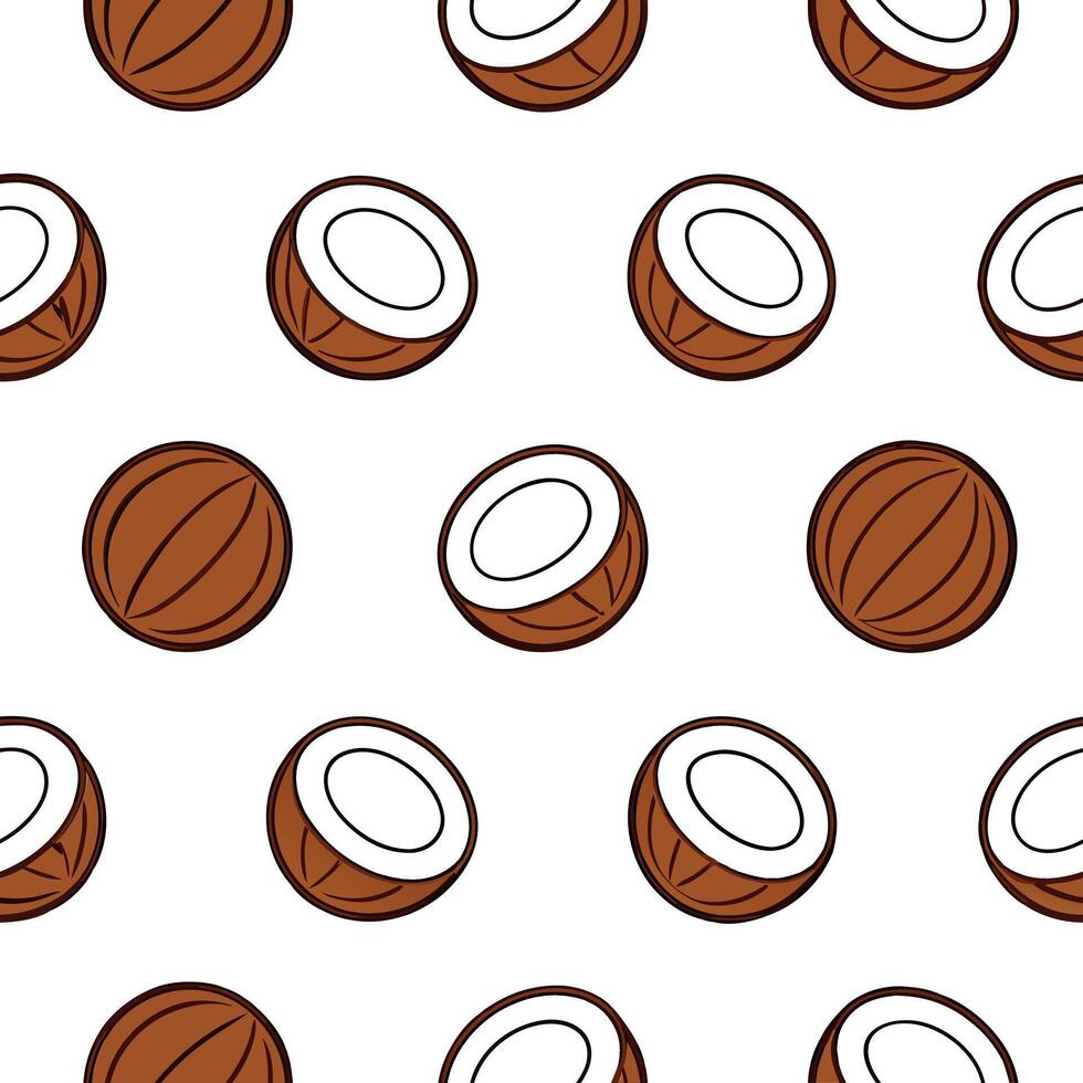 Refreshing coconut seamless tile pattern with creamy white and brown tones symbolizing tropical summer concept as Creamy white coconut with brown husk creates a tropical seamless t Seamless Set vector