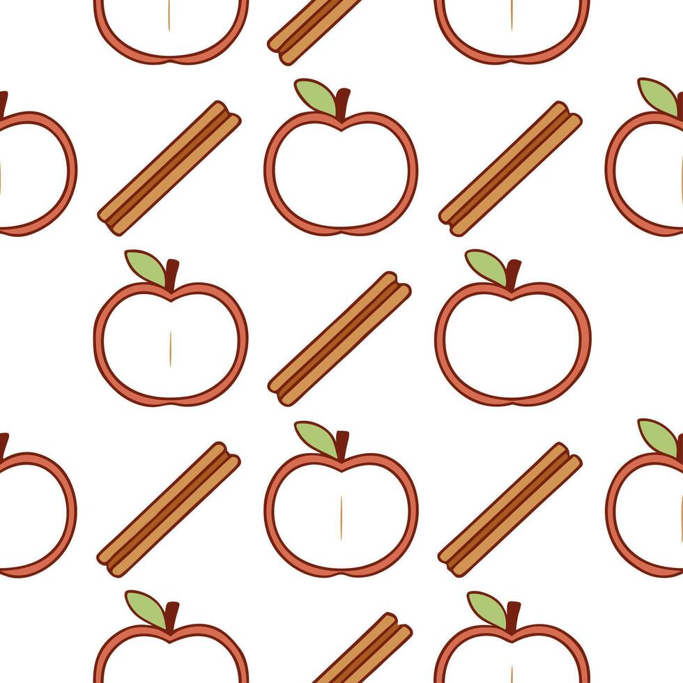 Sweet apple and cinnamon seamless tile pattern with autumn spices and fruits concept as Apples and cinnamon sticks create a sweet apple and cinnamon seamless tile pattern perfect f Seamless Set vector