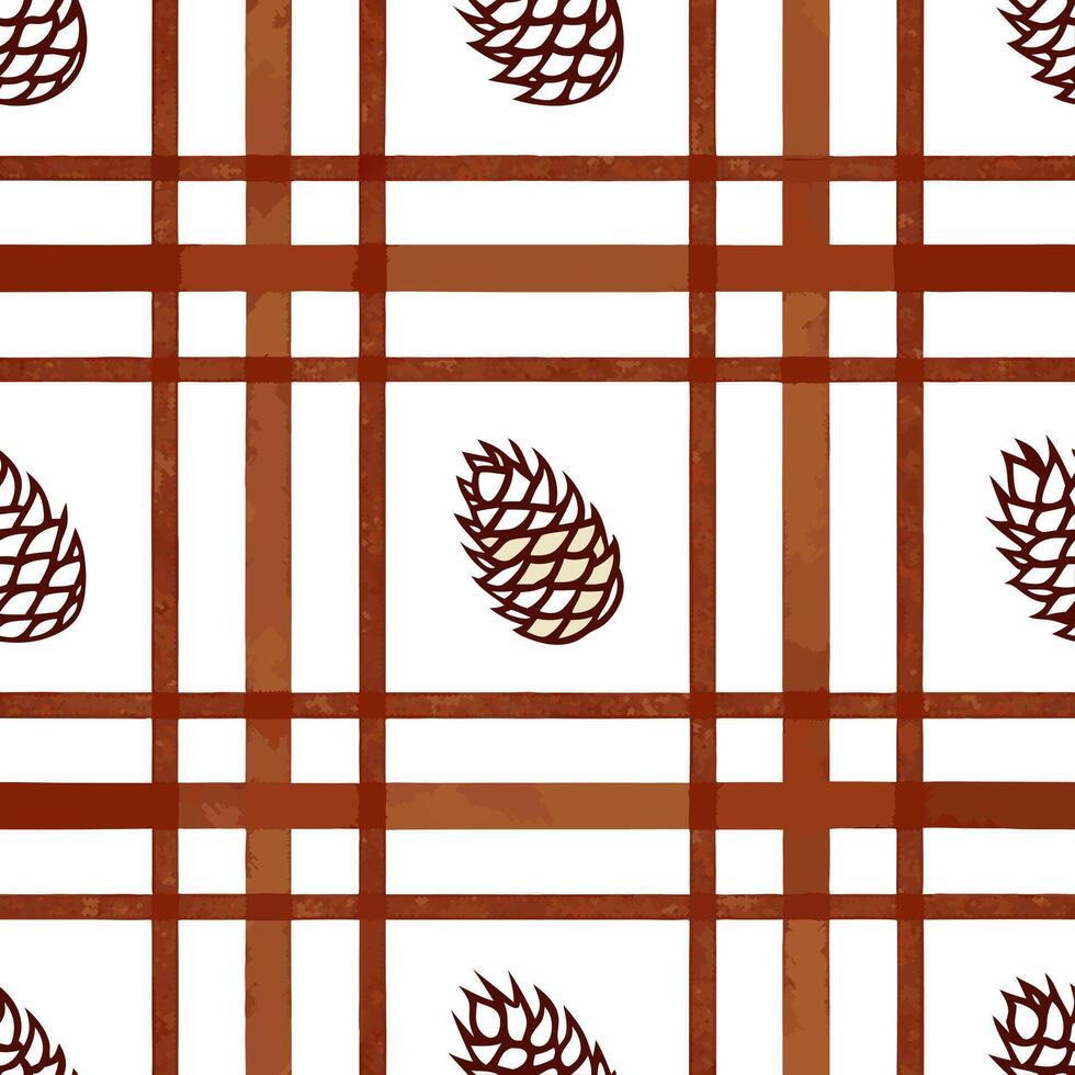 Cozy autumn plaid and pinecones seamless tile pattern with warm colors and rustic textures concept as Autumn plaid combined with pinecones creates a cozy seamless tile pattern with Seamless Set vector