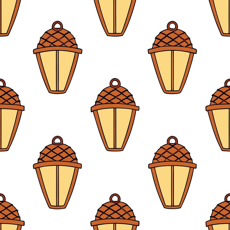 Cozy autumn lanterns and pinecones seamless tile pattern with warm inviting colors concept as Warm autumn lanterns and pinecones create a cozy seamless tile pattern with inviting c Seamless Set vector
