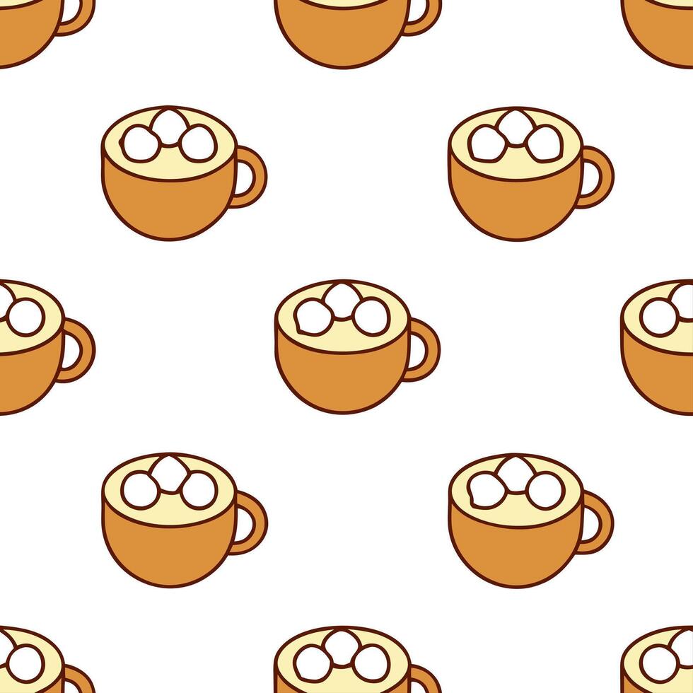 Hot cocoa and marshmallows seamless tile pattern with warm inviting colors concept as Hot cocoa topped with marshmallows creates a seamless tile pattern with warm inviting autumn c Seamless Set vector