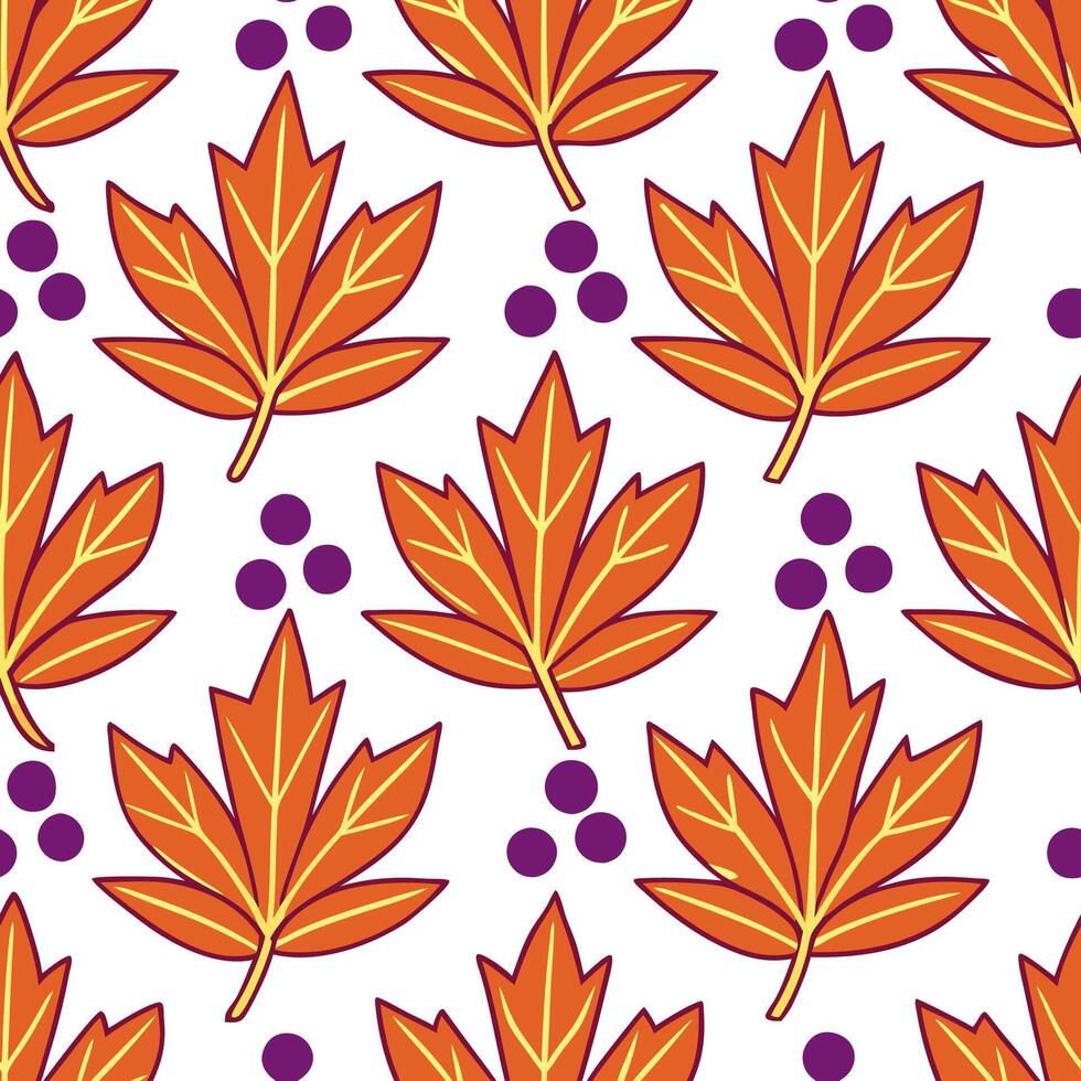 Vibrant autumn leaves and berries seamless tile pattern with rich reds oranges and purples concept as Rich red orange and purple autumn leaves and berries create a vibrant seamless Seamless Set vector