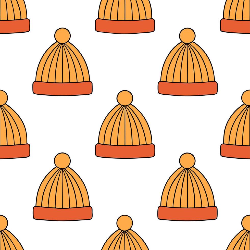 Cozy autumn knit hats seamless tile pattern with warm colors and textured details concept as Warm colored knitted hats with textured details create a cozy autumn knit hats seamless Seamless Set vector