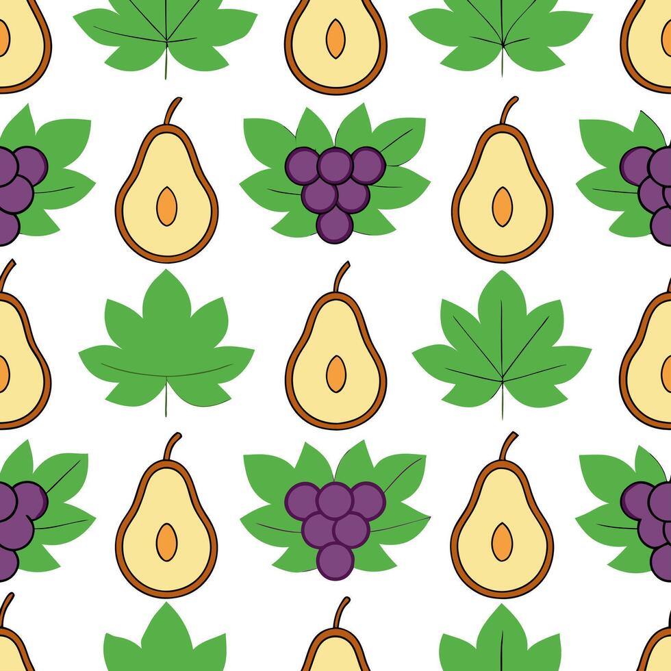 Autumn pear and grape seamless tile pattern with lush greenery and vibrant colors concept as Pears and grapes surrounded by lush greenery create a vibrant autumn pear and grape sea Seamless Set vector