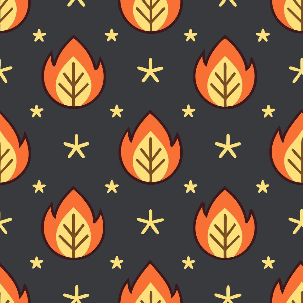 Cozy bonfire seamless tile pattern with warm flames and autumn night elements concept as Warm flames and autumn night elements create a cozy bonfire seamless tile pattern perfect f Seamless Set vector