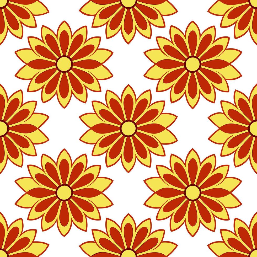 Vibrant autumn flowers seamless tile pattern with bold reds oranges and yellows concept as Bold red orange and yellow autumn flowers create a vibrant seamless tile pattern perfect Seamless Set vector