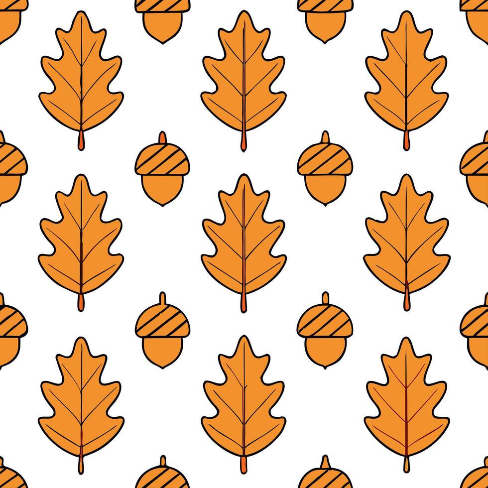 Lively autumn leaves and acorns seamless tile pattern with rich warm colors concept as Rich warm colored autumn leaves and acorns create a lively seamless tile pattern perfect for Seamless Set vector