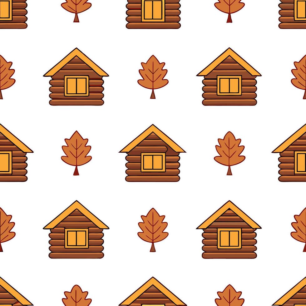 Rustic wooden cabin seamless tile pattern with warm lights and autumn foliage concept as Warm lit rustic cabins surrounded by autumn foliage create a seamless tile pattern perfect Seamless Set vector