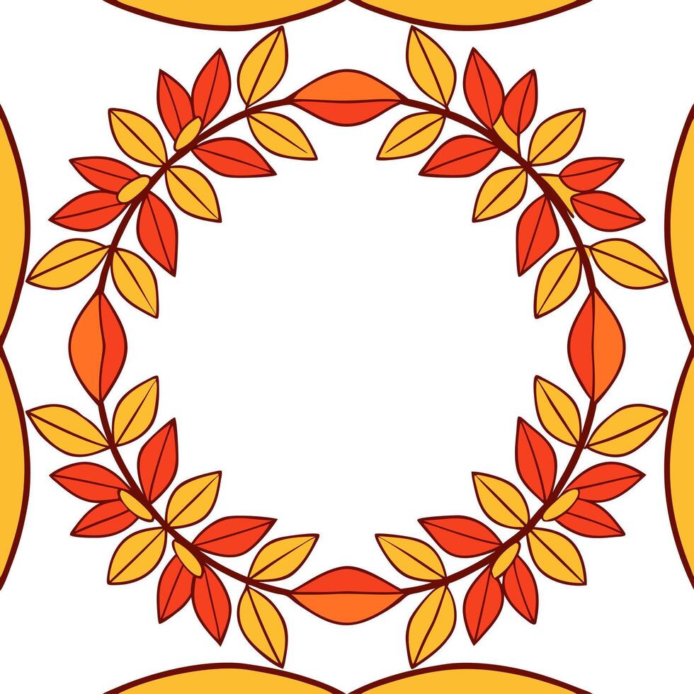Autumn wreath seamless tile pattern with colorful leaves and seasonal elements concept as Colorful autumn leaves and seasonal elements create a seamless wreath tile pattern for fal Seamless Set vector