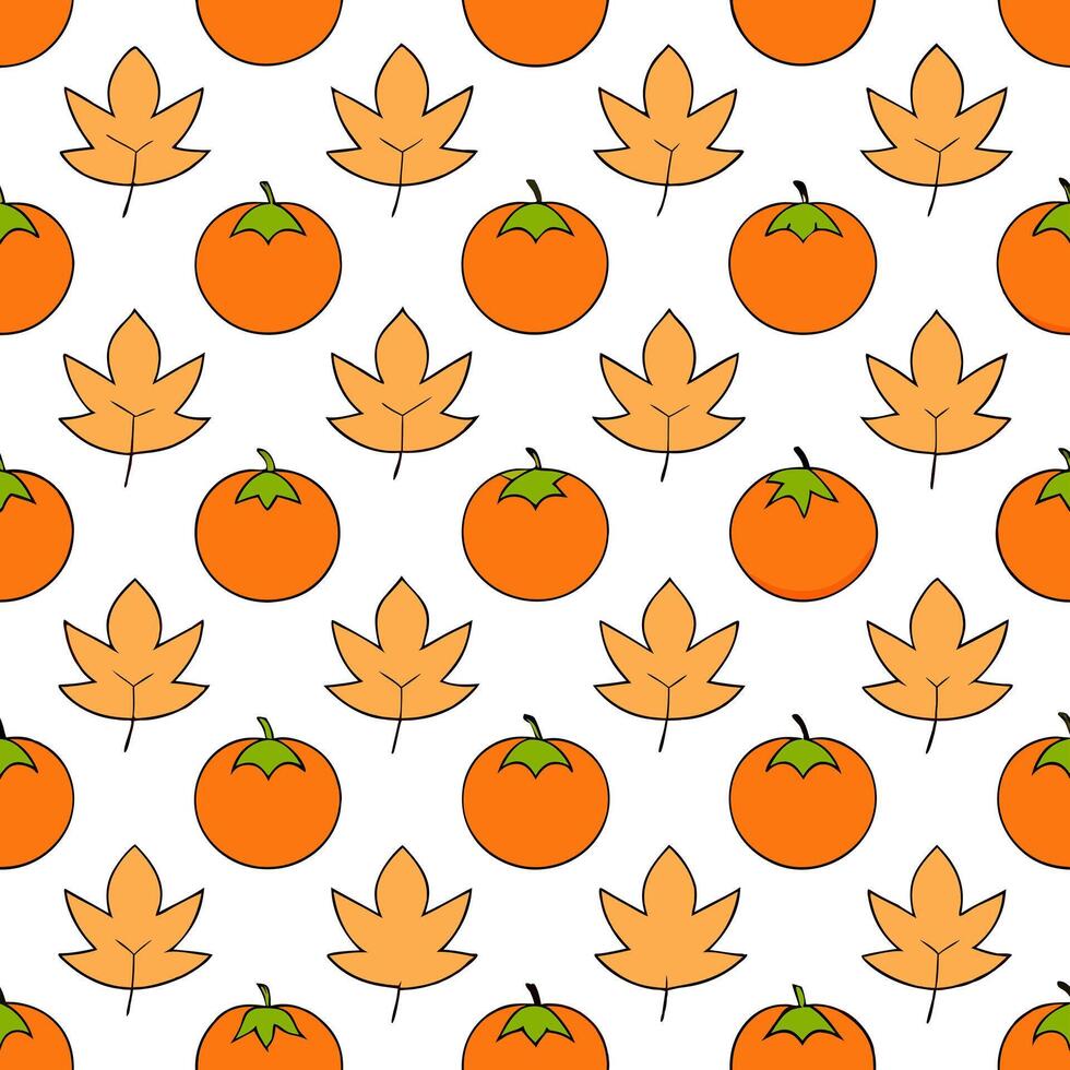 Sweet persimmon seamless tile pattern with bright orange fruits and autumn leaves concept as Bright orange persimmons and autumn leaves create a sweet persimmon seamless tile patte Seamless Set vector
