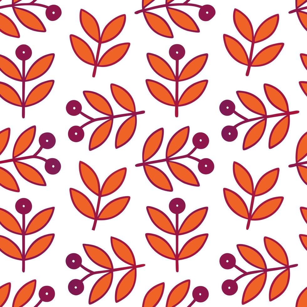 Autumn berries and leaves seamless tile pattern with deep reds purples and warm oranges concept as Deep red purple and warm orange autumn berries and leaves create a vibrant seamle Seamless Set vector