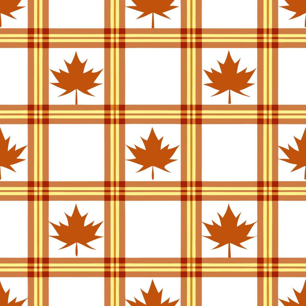 Cozy autumn plaid and leaves seamless tile pattern with warm colors and classic designs concept as Warm plaid patterns combined with autumn leaves create a cozy seamless tile patte Seamless Set vector
