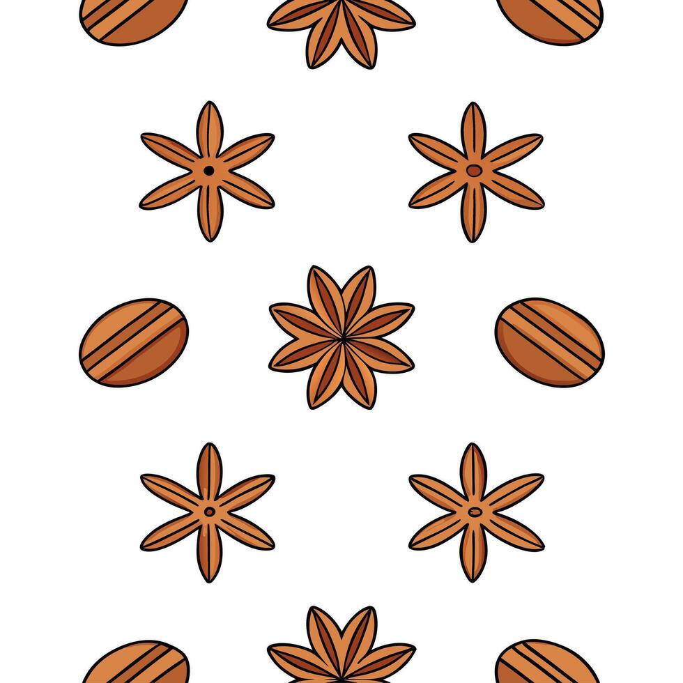 Autumn spices seamless tile pattern with cinnamon sticks nutmeg and cloves in warm tones concept as Cinnamon sticks nutmeg and cloves in warm tones create an autumn spices seamless Seamless Set vector