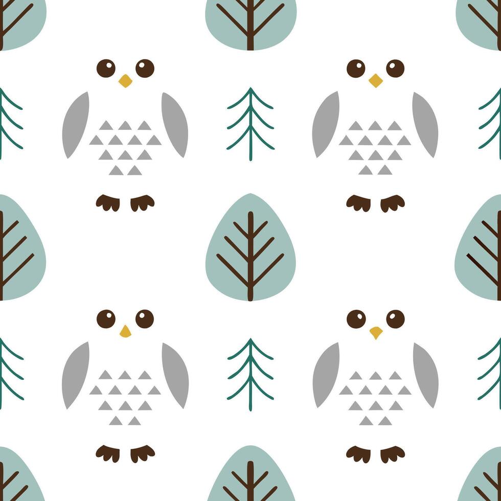 Snowy owl and pine cone seamless tile pattern with winter forest elements concept as Snowy owls perched on pine cones create a seamless tile pattern with winter forest elements for Seamless Set vector