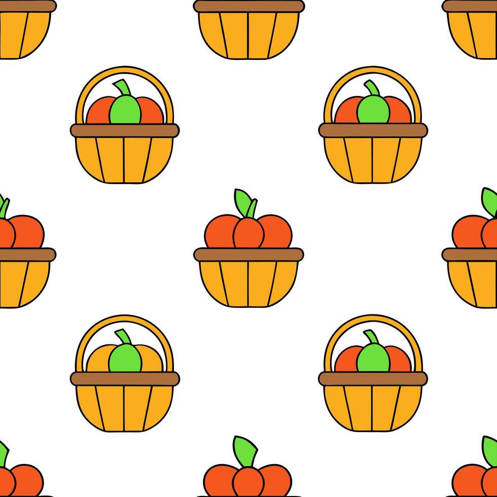 Autumn harvest basket seamless tile pattern with assorted fruits and vegetables concept as Assorted fruits and vegetables in a harvest basket create a seamless tile pattern perfect Seamless Set vector