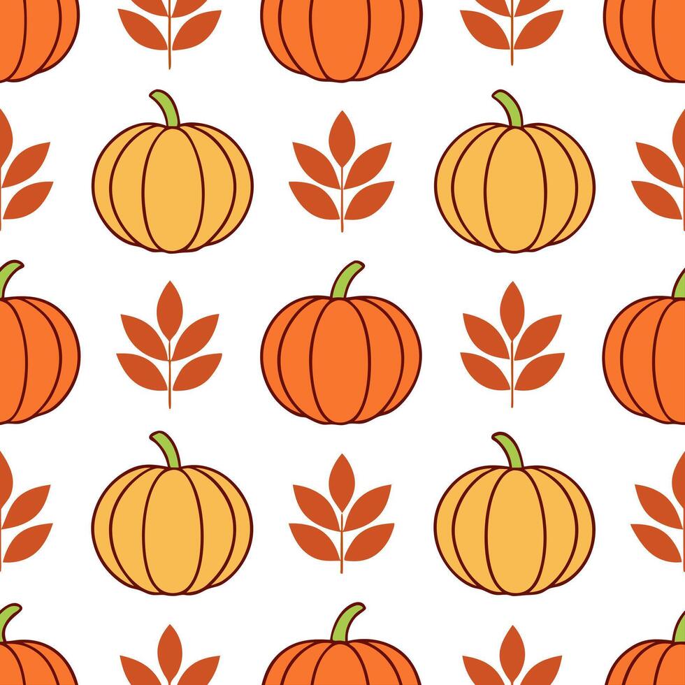 Warm autumn harvest seamless tile pattern with pumpkins apples and colorful leaves concept as Pumpkins apples and colorful leaves in warm tones create a warm autumn harvest seamles Seamless Set 2 vector