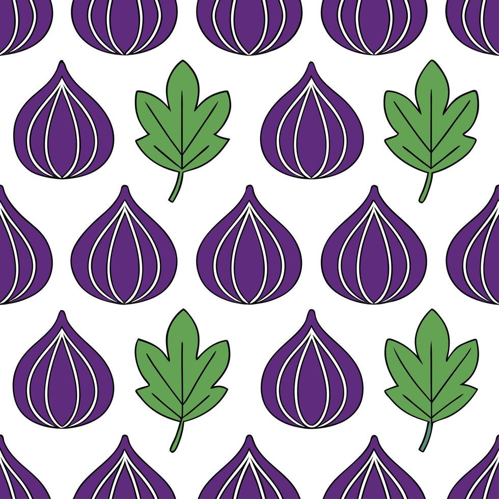 Sweet fig seamless tile pattern with deep purple and green hues for autumn elegance concept as Deep purple figs and green leaves create a sweet fig seamless tile pattern exuding au Seamless Set vector