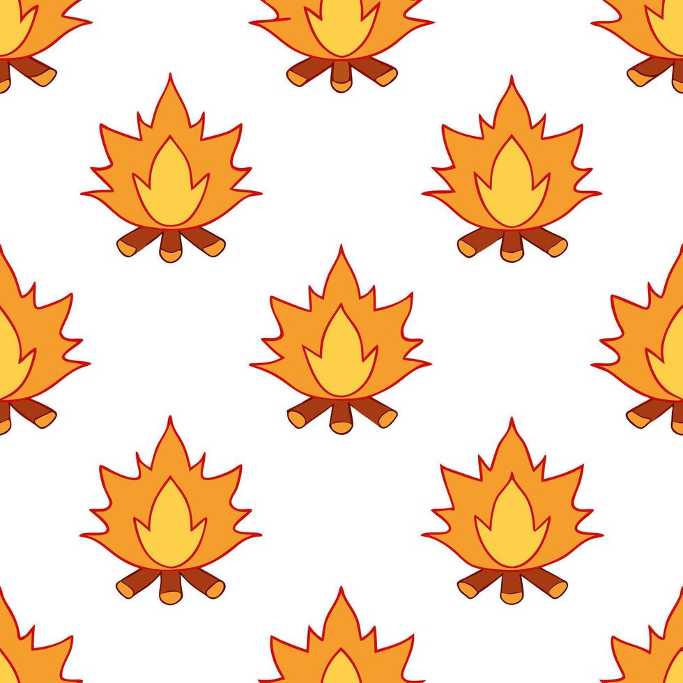 Cozy autumn campfire seamless tile pattern with flickering flames and surrounding fall foliage concept as Flickering campfire flames and surrounding fall foliage create a cozy autu Seamless Set vector