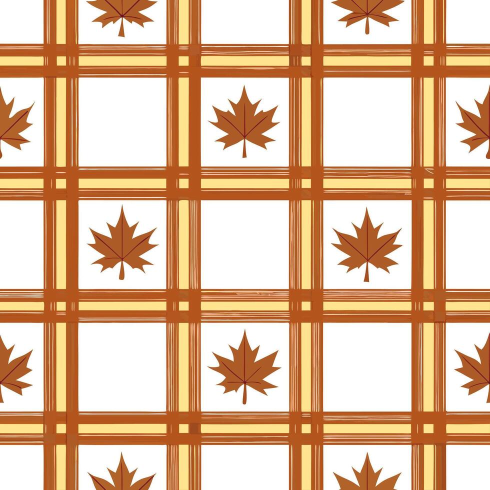 Warm toned plaid and leaves seamless tile pattern with autumn inspired designs concept as Warm toned plaid combined with autumn leaves create a seamless tile pattern inspired by fa Seamless Set vector