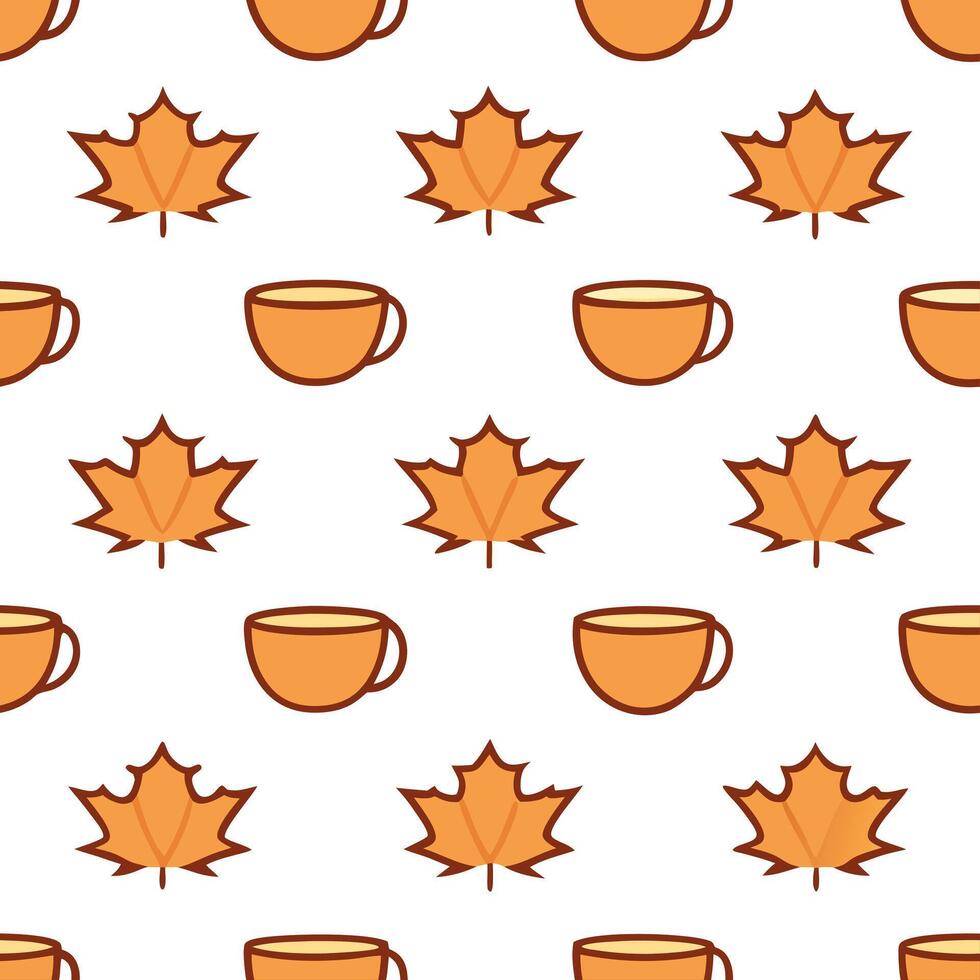 Cozy autumn tea and leaves seamless tile pattern with warm inviting colors concept as Warm colored tea cups and autumn leaves create a cozy seamless tile pattern perfect for fall t Seamless Set vector