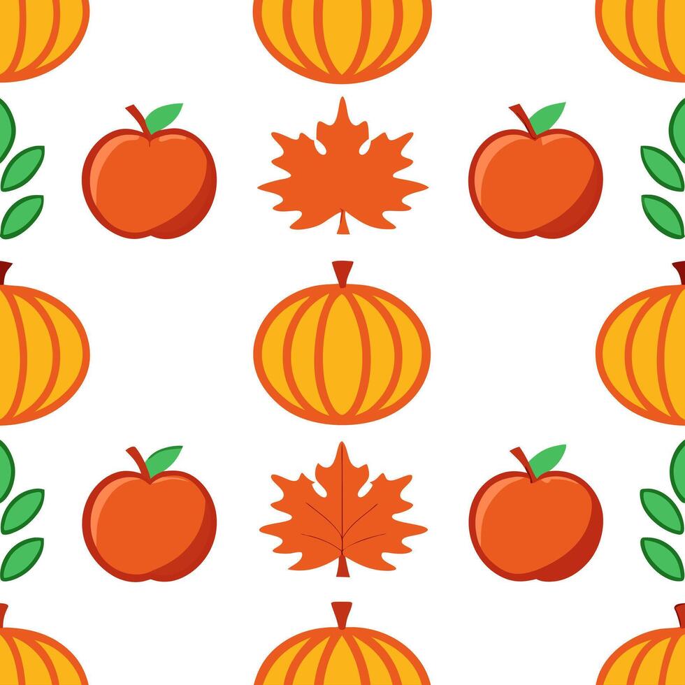 Vibrant autumn harvest seamless tile pattern with pumpkins apples and colorful leaves concept as Pumpkins apples and colorful leaves in vibrant autumn tones create a harvest themed Seamless Set vector