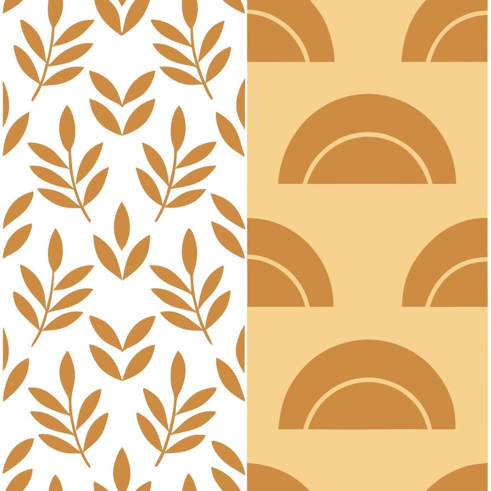 Golden autumn sunset seamless tile pattern with warm hues and nature inspired elements concept as Golden hues of autumn sunset blend with nature inspired elements to create a warm Seamless Set vector