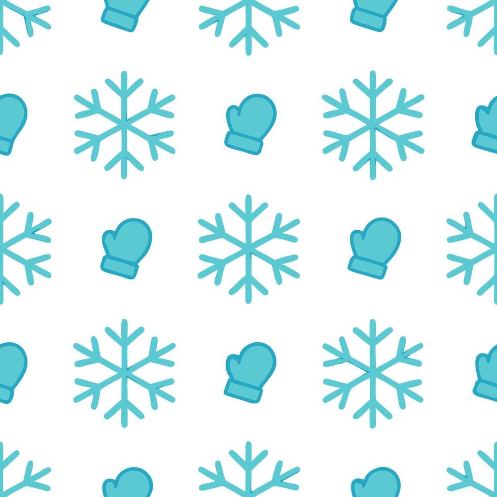 Frosty snowflake and mitten seamless tile pattern with icy accents and cool tones concept as Icy accents on snowflakes paired with cozy mittens create a seamless tile pattern with Seamless Set vector