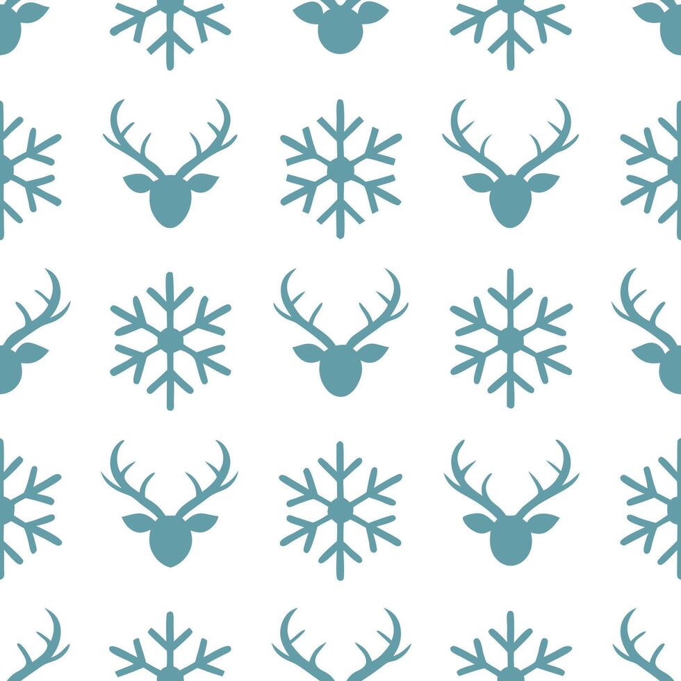 Frosty snowflake and deer silhouette seamless tile pattern with winter forest theme concept as Snowflakes paired with deer silhouettes create a frosty seamless tile pattern with a Seamless Set vector