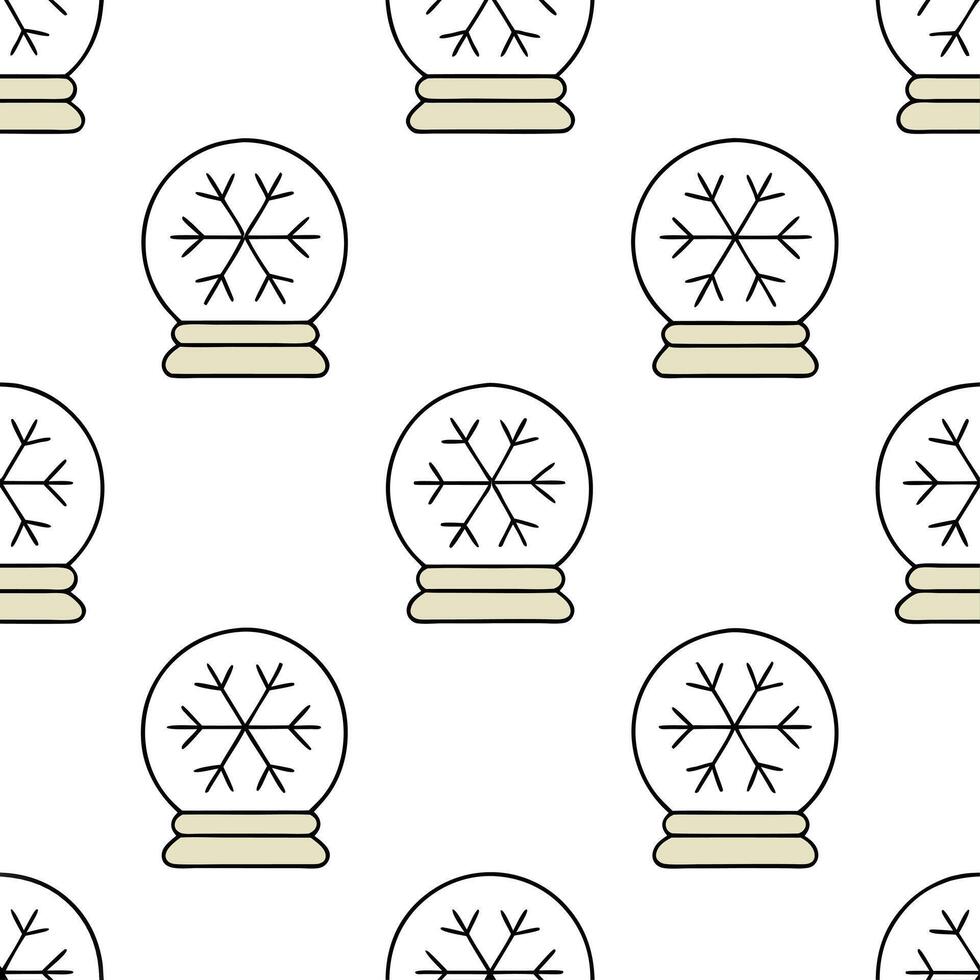 Magical snow globe and snowflake seamless tile pattern with sparkling winter elements concept as Magical snow globes and sparkling snowflakes create a seamless tile pattern with en Seamless Set vector