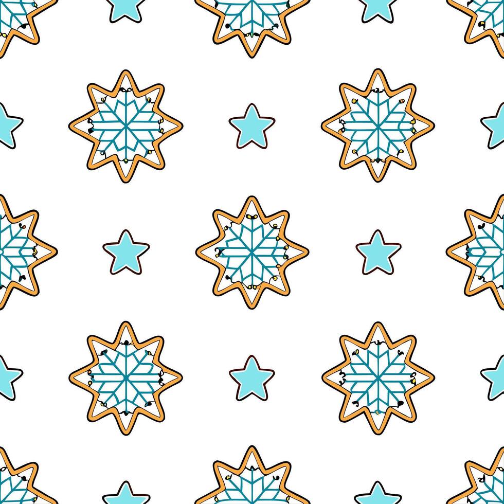 Frosty snowflake and Christmas cookie seamless tile pattern with sweet holiday elements concept as Sweet holiday cookies paired with frosty snowflakes create a seamless tile patter Seamless Set vector