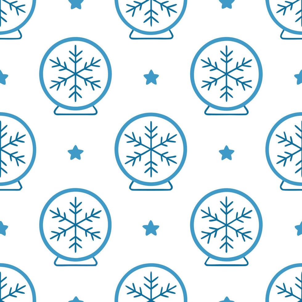 Frosty snowflake and snow globe seamless tile pattern with magical winter elements concept as Magical snow globes paired with frosty snowflakes create a seamless tile pattern with Seamless Set 2 vector