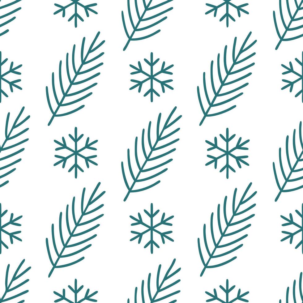 Snowflake and evergreen branch seamless tile pattern with icy accents and winter elegance concept as Evergreen branches paired with snowflakes create a seamless tile pattern with i Seamless Set vector