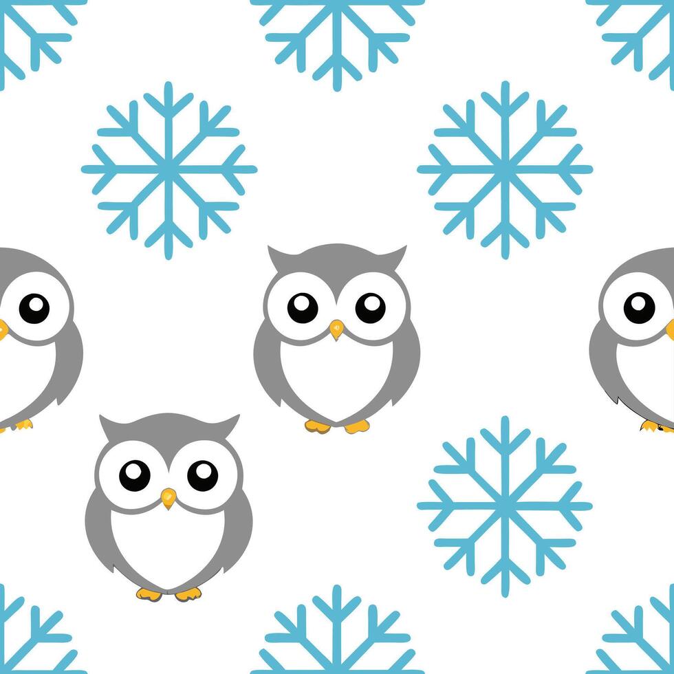 Frosty snowflake and snowy owl seamless tile pattern with winter wildlife elements concept as Snowflakes paired with snowy owls create a seamless tile pattern with winter wildlife Seamless Set vector