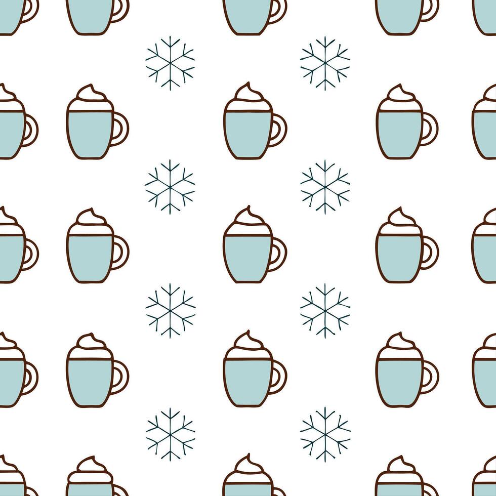 Snowflake and cozy mug seamless tile pattern with warm winter beverages and frosty details concept as Cozy mugs filled with warm beverages paired with snowflakes create a seamless Seamless Set vector