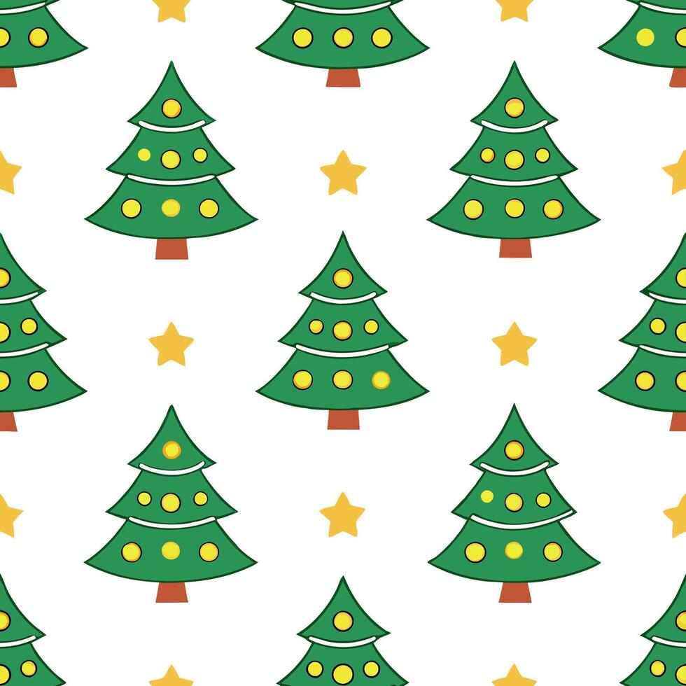 Festive Christmas tree seamless tile pattern with ornaments stars and snowy accents concept as Ornaments and stars adorn festive Christmas trees with snowy accents in a seamless ti Seamless Set vector