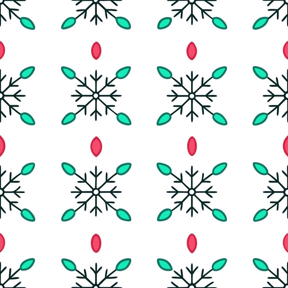 Snowflake and Christmas lights seamless tile pattern with sparkling winter accents concept as Sparkling Christmas lights paired with snowflakes create a seamless tile pattern with Seamless Set vector