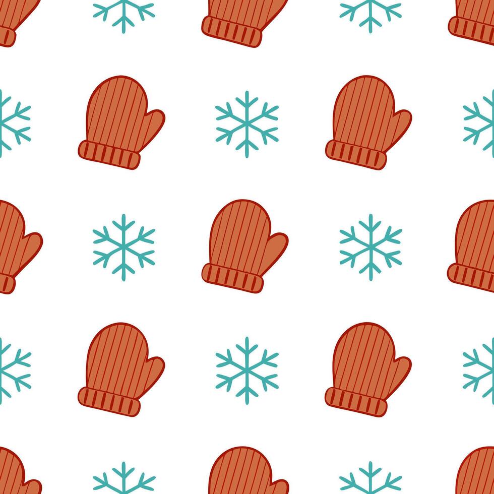 Cozy winter mittens and snowflake seamless tile pattern with warm textures and chilly accents concept as Warm textured mittens paired with snowflakes create a cozy seamless tile pa Seamless Set vector