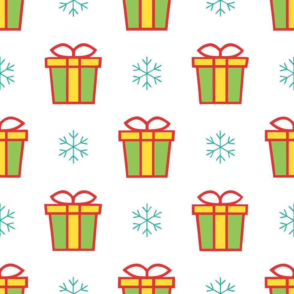 Snowflake and festive gift seamless tile pattern with colorful holiday elements concept as Colorful holiday gifts paired with snowflakes create a seamless tile pattern with festive Seamless Set vector