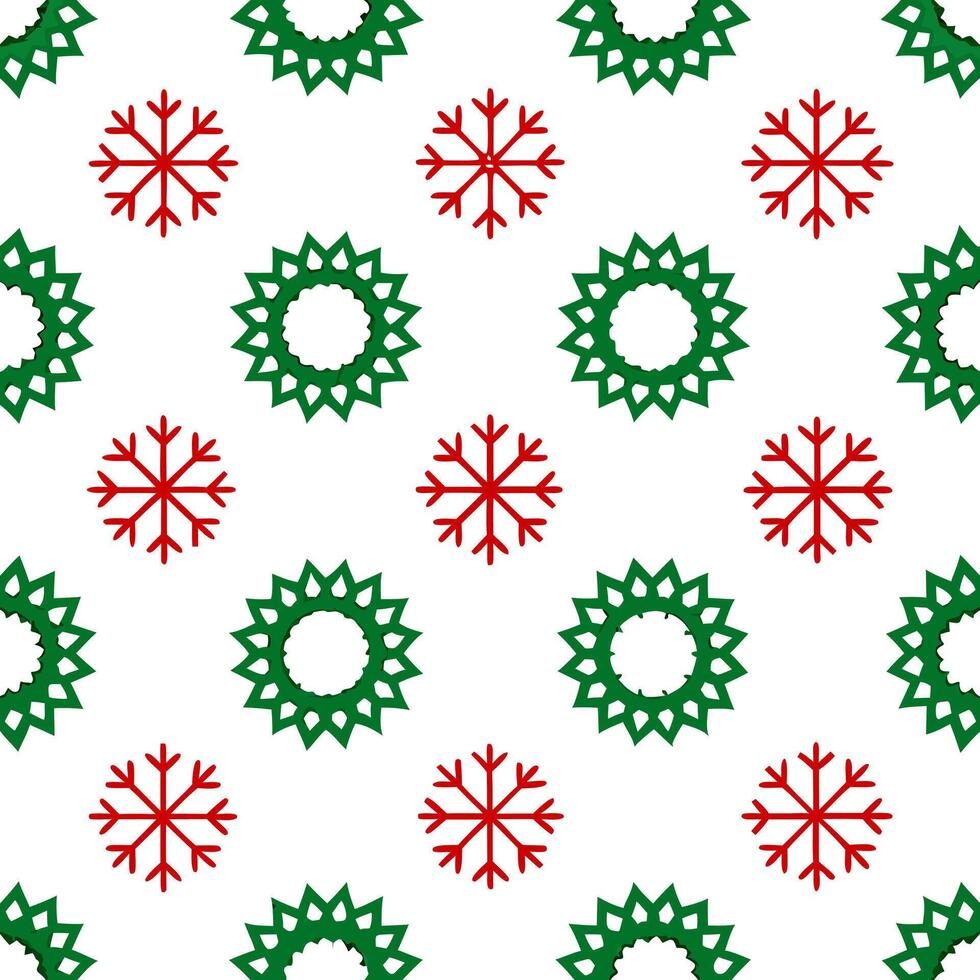 Snowflake and holiday wreath seamless tile pattern with festive green and red hues concept as Festive green and red hues highlight snowflakes and holiday wreaths in a seamless tile Seamless Set vector