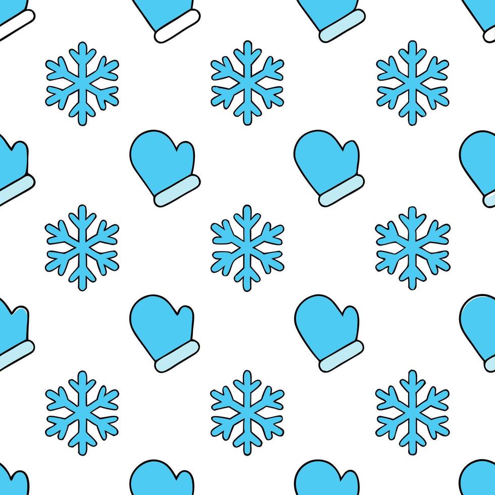 Icy snowflake and mitten seamless tile pattern with cool blue and white tones concept as Cool blue and white tones highlight icy snowflakes paired with cozy mittens in a seamless t Seamless Set vector