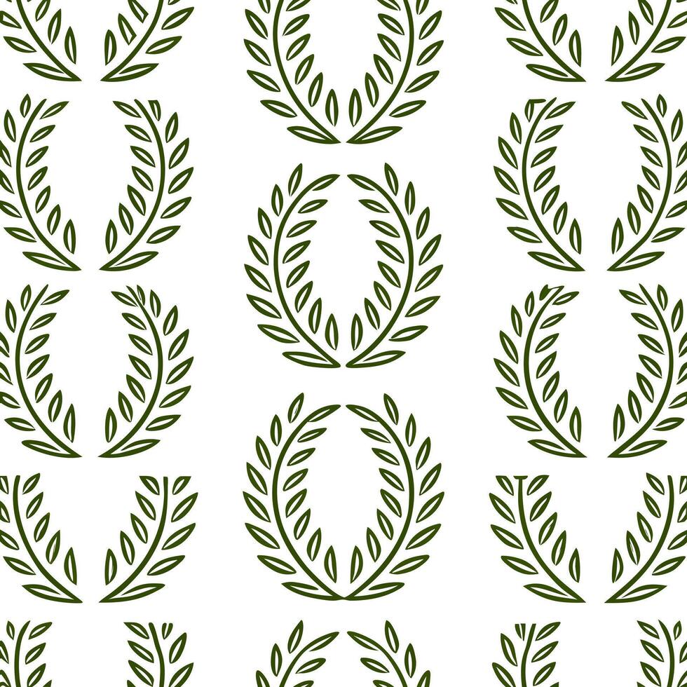 Greek meander and olive branch seamless tile pattern with classic white and green tones concept as Classic white and green tones highlight Greek meander patterns intertwined with o Seamless Set vector